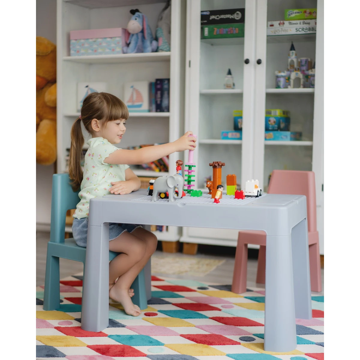 Tega Baby Teggi Grey/Old Rose/Turquoise Multifun 3-in-1 Tafel Met Twee Stoeltjes TI-011-174 - Afbeelding 2